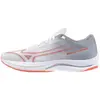 Image de Chaussure de course pour hommes Mizuno Wave Rebellion Sonic 2, couleur blanc/corail vif/gris "Harbor Mist", disponible en différentes pointures.