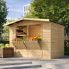 Image de TIMBELA M150 Maison de jardin en bois, bar de marché en bois, lattes de bateau de qualité en pin épicéa stand demaison en bois avec comptoir, DEUX FENÊTRES, H232x336x263 cm/6 m2, grand bar de jardin multifonctionnel chalet destands en bois