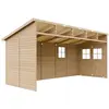 Image de Abri de jardin en bois (sans mur latéral) - débarras avec fenêtres - H244x211x514 cm/10 m2 Abri shiplap en bois naturel - Atelier de jardin - TIMBELA M341