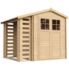 Image de Abri de jardin avec étagère pour bois de chauffage en bois 4,47 m2 - AVEC SOL IMPRIMÉ, porte verrouillable - L206xL272xH218 cm - TIMBELA M386F+M386G