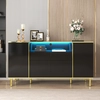 Image de Merax Sideboard brillant avec éclairage LED, commode avec cadre doré, bahut avec 4 portes, armoire sideboard 150x40x80cm, noir