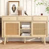 Image de Flieks Commode avec portes et tiroirs, armoire de salon en rotin Siadeboard avec étagère réglable, commode pour entrée, chambre à coucher, 120x40x78cm