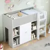 Image de Flieks Lit superposé 90x200cm avec armoire et compartiment de rangement, lit d'enfant surélevé avec échelle, lit superposé simple avec sommier à lattes, lit en bois gris