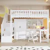 Image de Lit superposé Flieks 90 x 200 cm avec armoire, lit mezzanine pour enfant avec étagère et bureau, lit pour enfant avec escalier de rangement, lit superposé simple blanc