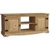 Image de Home Discount   Meuble Tv En Pin Massif 2 Portes   Étagère Ouverte   Dimensions H 51 X L 120 X P 40 Cm   Finition Cirée Vieillie