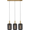 Image de Suspension avec abat-jours noirs en tissu rehaussés d'or CORINA 3xE27 40W Lucide