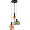 Image de Suspension ILONA vert-ambre-noir 3xE27x40W en verre, dimensions : 174x51x51 cm, IP20, Lucide