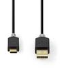 Image de Câble USB | USB 2.0 | USB-A mâle | USB-C  mâle | 60 W | 480 Mbps | Plaqué or | 1,00 m | Rond | PVC | Anthracite | Boîte avec fenêtre