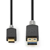 Image de Câble USB | USB 3.2 Gen 1 | USB-A mâle | USB-C  mâle | 60 W | 5 Gbps | Plaqué or | 1,00 m | Rond | PVC | Anthracite | Boîte avec fenêtre