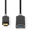 Image de Adaptateur USB-C Nedis - USB 3.2 Gen 1 - USB-C mâle - USB-A femelle - 5 Gbps - 0.15 m - rond - nickelé - PVC - anthracite - boîte