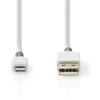 Image de Nedis Câble Lightning - USB 2.0 - Apple Lightning 8 broches - Connecteur USB-A - 480 Mbps - Plaqué or - 2,00 m - Rond - PVC - Gris / Blanc - Box Box