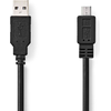 Image de Nedis Câble USB - USB 2.0 - USB-A mâle - USB Micro-B mâle - 480 Mbps - Nickelé - 3,00 m - Rond - PVC - Noir - Boîte noire