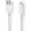 Image de Câble USB Nedis - USB 3.2 Gen 2 - USB-A mâle - USB-C mâle - 60 W - 10 Gbps - nickelé - 1.00 m - rond - PVC - blanc - boîte