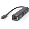 Image de Nedis Adaptateur USB multi-ports - 5 en 1 - USB 3.2 Gen 1 - USB-C mâle - Sortie HDMI / RJ45 femelle / 3x USB-A femelle - 5 Gbps - 0.20 m - rond - plaqué or - PVC - anthracite - Boîte