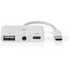 Image de Adaptateur multiport USB | USB 2.0 | USB-C  mâle | USB-A femelle / USB-C  femelle / 3,5 mm femelle | 480 Mbps | 0,10 m | Rond | Nickelé | PVC | Blanc | Boîte