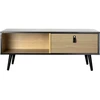 Image de Table basse CHELSEA 1 porte avec motifs - Bois clair et noir 120 x 40 x H 40 cm
