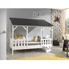 Image de Ensemble lit de maison Vipack y compris sommier à lattes et matelas, surface de couchage 90 x 200 cm, finition blanc partiellement massif toit en noir