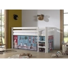 Image de Vipack Lit mi-hauteur PINO, avec set textile "Pet Shop", finition pin massif laqué blanc