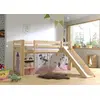 Image de Vipack Lit mi-hauteur PINO, avec toboggan et set textile "Princess Sophie", finition en pin massif verni naturel