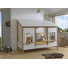 Image de Vipack lit de campagne avec toit, surface de couchage 90 x 200 cm, sommier à lattes inclus, finition pin partiellement massif, couleur chêne/blanc
