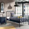 Image de Lit Bronxx Métal 90x200 (sommier Incl.) Avec Table De Chevet-bleu