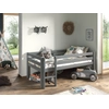 Image de VIPACK Lit de jeu à couchette avec surface de couchage 90 x 200 cm, échelle et sommier à lattes à roulettes inclus, pin massif laqué gris