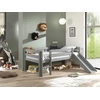 Image de VIPACK Lit de jeu à couchette avec surface de couchage 90 x 200 cm, échelle, toboggan et sommier à lattes à roulettes inclus, en pin massif laqué gris