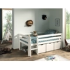 Image de VIPACK Lit de jeu à couchette avec surface de couchage 90 x 200 cm, échelle, sommier à lattes à roulettes et 3 tiroirs inclus, pin et MDF laqué blanc