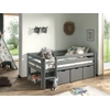 Image de VIPACK Lit de jeu à couchette avec surface de couchage 90 x 200 cm, échelle, sommier à lattes à roulettes et 3 tiroirs inclus, en pin et MDF laqué gris