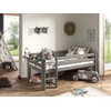 Image de Lit de jeu à couchette Vipack avec surface de couchage 90 x 200 cm, échelle, sommier à lattes à roulettes et étagère à suspendre inclus, pin massif laqué gris