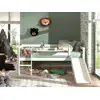 Image de Lit de jeu à couchette Vipack avec surface de couchage 90 x 200 cm, échelle, toboggan, sommier à lattes à roulettes et étagère suspendue inclus, en pin massif laqué blanc
