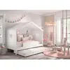 Image de Lit de maison Vipack Amori avec protection anti-chute, surface de couchage 90 x 200 cm, y compris sommier à lattes et tiroir de lit, finition en pin et MDF laqué blanc