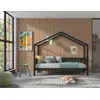 Image de Vipack Dallas Lit de maison avec bordure latérale 90 x 200 cm surface de couchage, incl. sommier à lattes à roulettes, finition pin anthracite