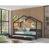 Image de Vipack Dallas Lit de maison avec rebord latéral 90 x 200 cm surface de couchage, tiroir de lit inclus, finition pin anthracite