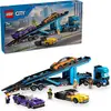 Image de LEGO City Transporteur de voitures avec voiture de sport, set de 4 voitures-jouets pour garçons et filles à partir de 7 ans, cadeau de Noël ou d'anniversaire, 4 minifigures pour jeux de rôle 60408