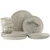 Image de BLOOMINGVILLE | Ensemble de vaisselle, blanc, en grès | Assiette : D11,5 x H6,5 cm / Bol : D21 x H2 cm / Plat : D27,5 x H3 cm, ensemble de 12 pièces | 82060574
