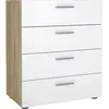 Image de Petra Commode 4 tiroirsReproduction chêne structuré et blanc brillant.