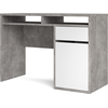 Image de Plus Bureau avec 1 porte, 1 tiroir et 2 étagères,Reproduction béton / blanc brillant.