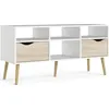 Image de Meuble TV - 4 niches 2 tiroirs - Blanc / Chêne - 117,2 x 39,1 x 57,4 cm - TVILUM