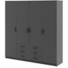 Image de CALICOSY - Armoire 4 portes et 3 tiroirs L196 cm - PRINT