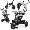 Image de Tricycle pour enfants de 1 à 4 ans - TOBI FREY - gris - pivotant - roues à pompe + poussoir