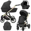 Image de Kunert ARIZO PREMIUM 3in1 Poussette éco-cuir en noir avec châssis doré, nacelle et accessoires