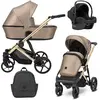 Image de Kunert ARIZO PREMIUM 3in1 Poussette éco-cuir marron avec châssis doré, nacelle et accessoires