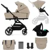 Image de Kinderkraft Yoxi 3in1 Poussette avec nacelle & siège auto i-Size, pivotante, pliable compacte, increvable, Beige