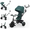 Image de Tricycle Kinderkraft Aston 2 PLUS avec poignée de poussée, siège pivotant à 360° « Click & Twist », pédales à roue libre, capote avec fenêtre, vert