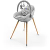 Image de Chaise haute Kinderkraft FINI UP 3 en 1, chaise haute pour bébé avec transat, plateau réglable, harnais à 5 points, coussin pour nouveau-né, pieds en bois, gris
