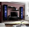 Image de Composition murale FLY A2   Noir brillant avec LED   Meuble TV suspendu avec colonnes et étagères   Design moderne