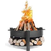 Image de Brasero de jardin SOLAFA avec range bois en acier-Noir-Noir-Ø 80cm--