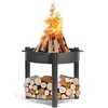 Image de Brasero de jardin SOLAFA XL avec range bois en acier-Noir-Noir-Ø 80cm-60.00 --
