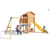 Image de Aire De Jeux Myside Move+ Avec Triple Plateforme, Cabane, Échelle, Toboggan Jaune & Accessoires De Jeux, Balançoire 1 Siège Et Trapèze - Kit Sécurité Ancrage - Fungoo